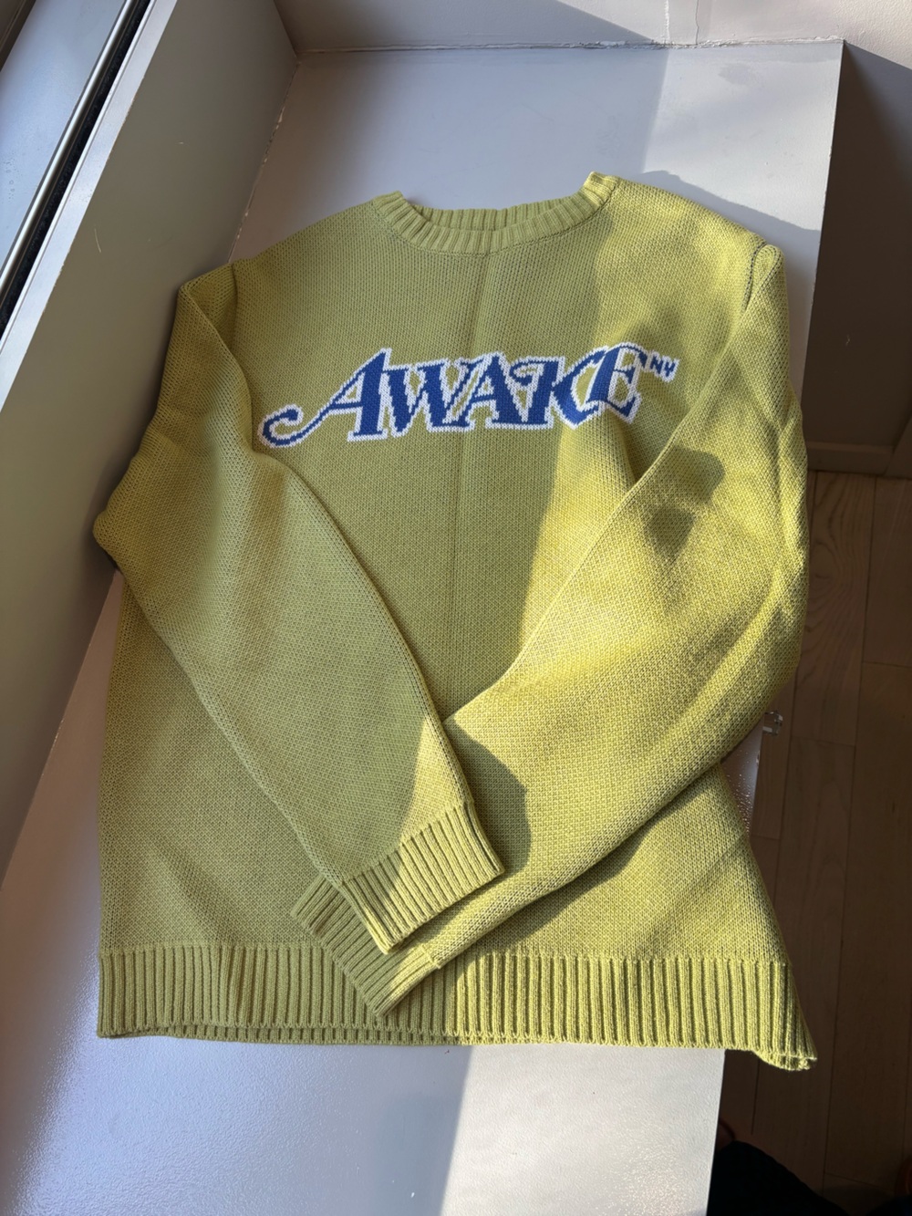 Awake Yellow Crewneck Sweater with Blue Script